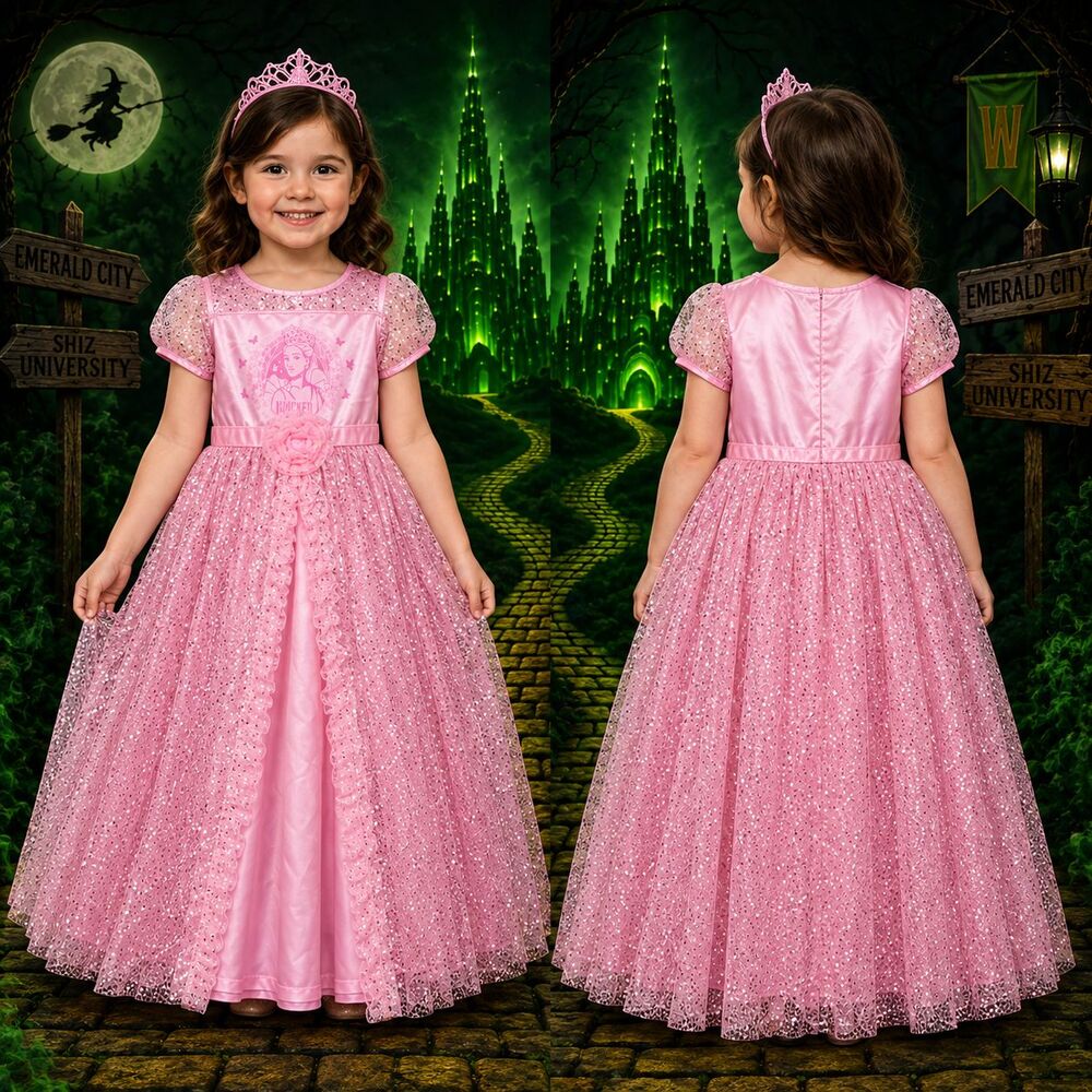 Wicked Movie Glinda Pink Glitter Tulle Pajamas Girls Size 3T Halloween
